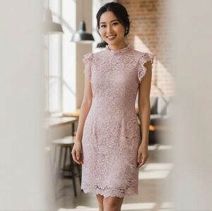 EnFocus Studio  Pink Floral Lace Midi Dress  Size 8